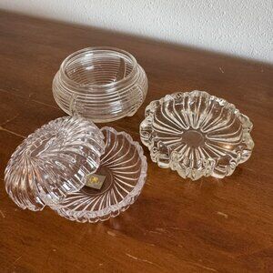 Set of 3 Vintage Glass Trinket Dishes, Vanity Jewelry Holders